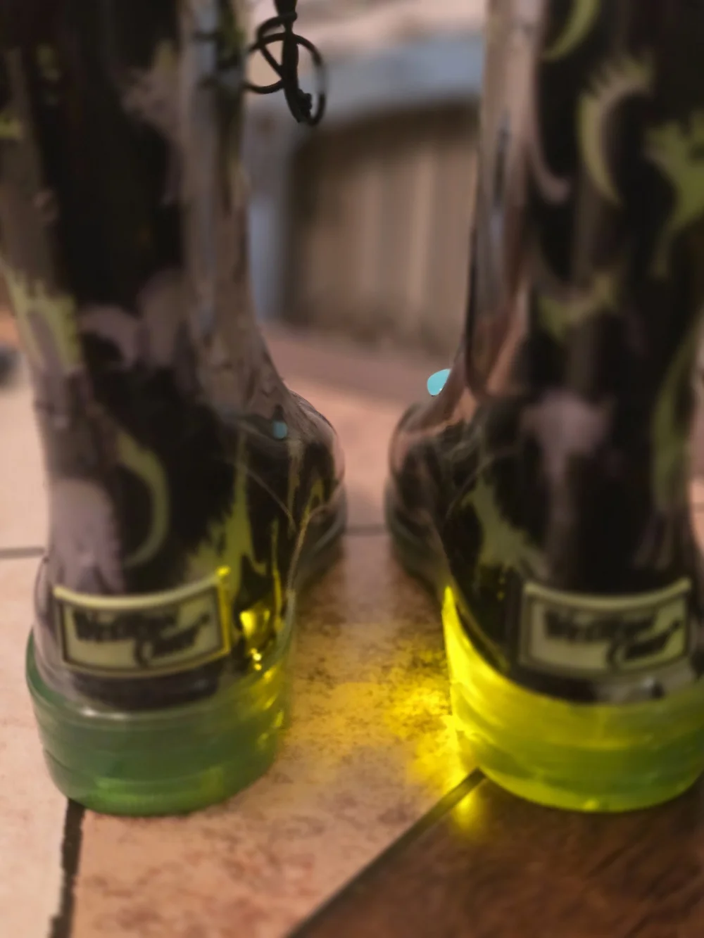 Western Chief Kids Black & Green Dinosaur Rain Boots with Light-Up Soles